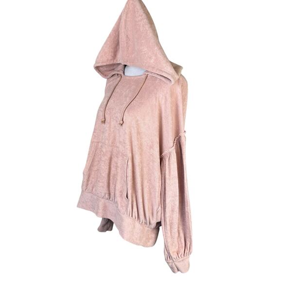 Free People Early Morning Hoodie Neutral Blush Pink Terry Oversized Pullover - Picture 3 of 15